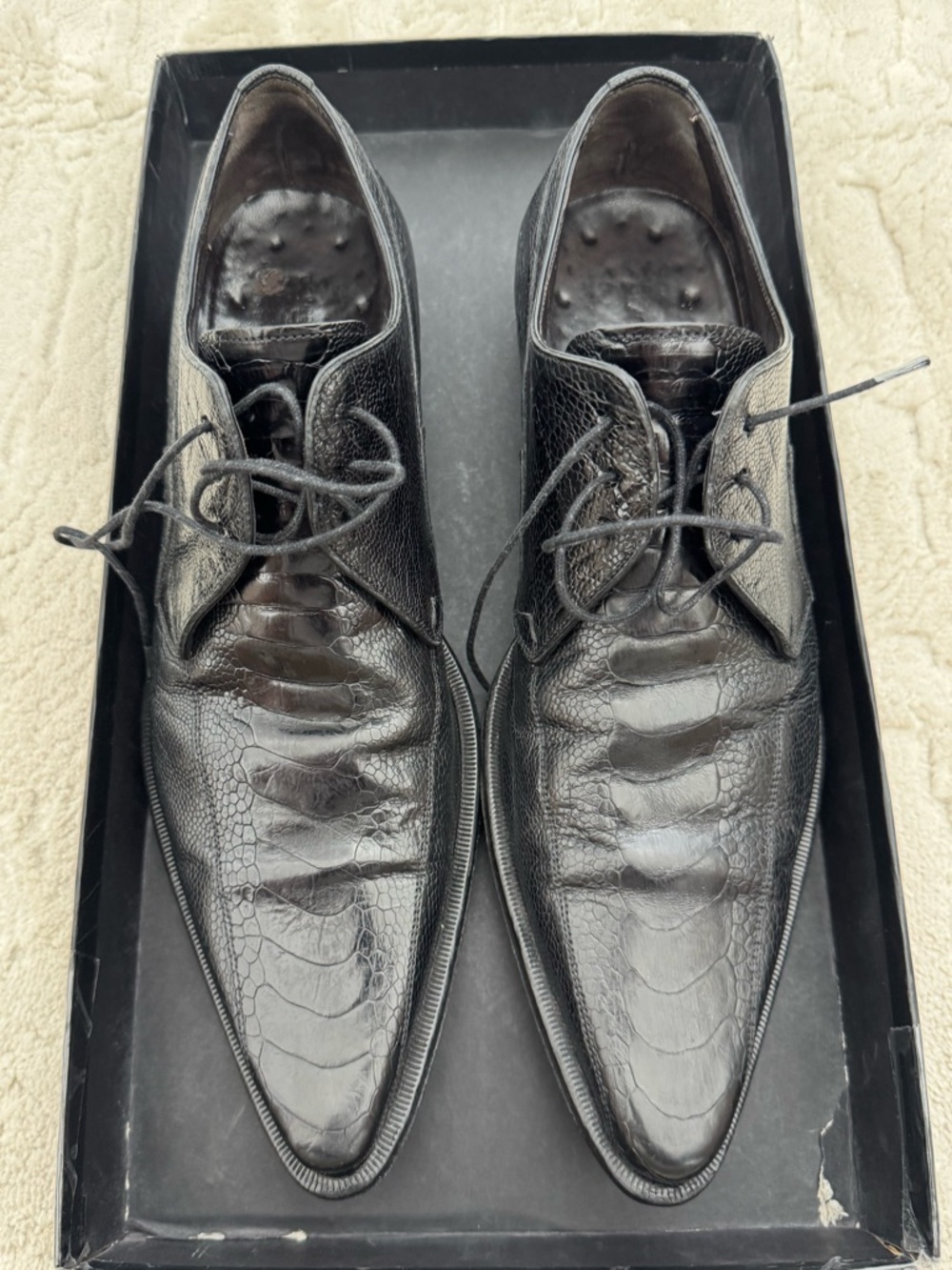 Black Men's ostrich Leather Dress Shoes